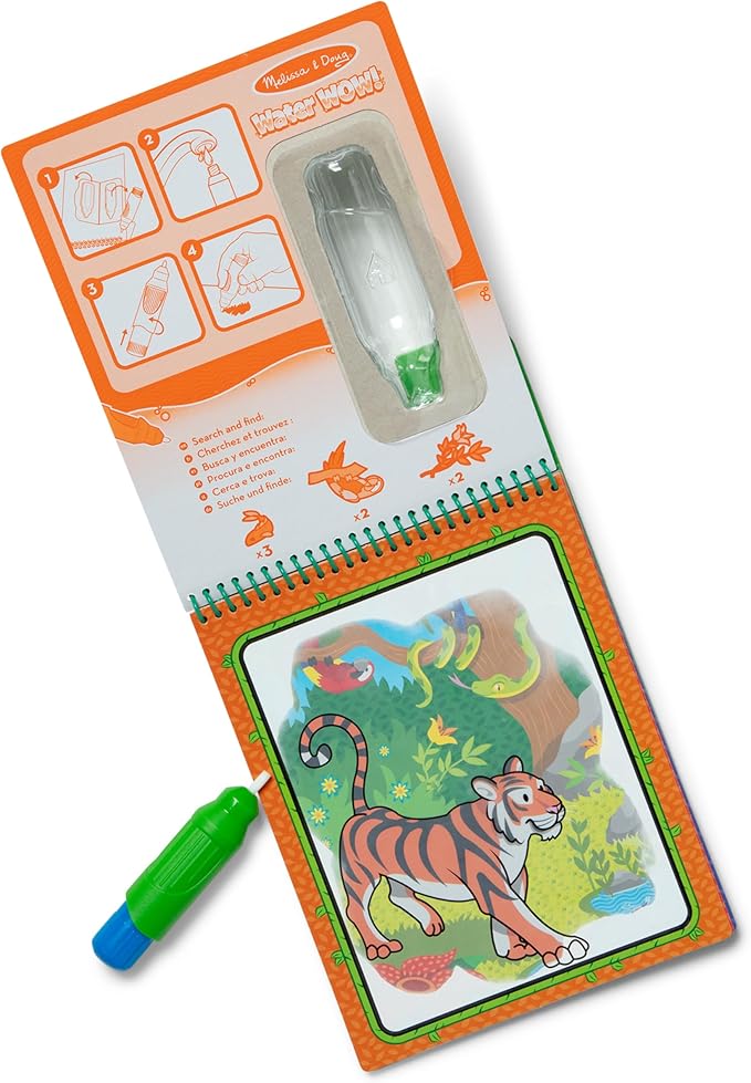 Melissa & Doug On The Go Water Wow! Reusable Water-Reveal Coloring Activity Pad – Jungle - Party Favors, Stocking Stuffers, Travel Toys For Toddlers, Mess Free Coloring Books For Kids Ages 3+