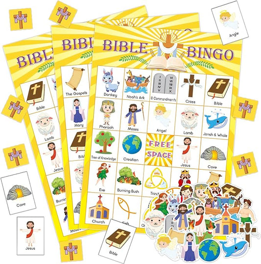 30 Players Bible Bingo Game for Vacation Bible School Christian Sunday Church Game Bible Activities Easter Gift Family Open Day Supplies
