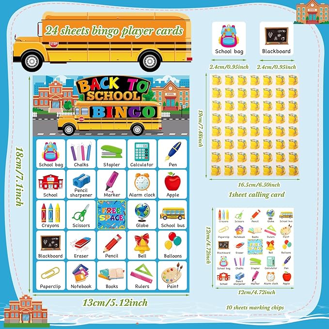 Liliful 35 Pieces Back to School Bingo 24 Players First Day of School Bingo Cards Classroom Party Games for Boys Girls Adults Family Classroom Activities Birthday Party Favors