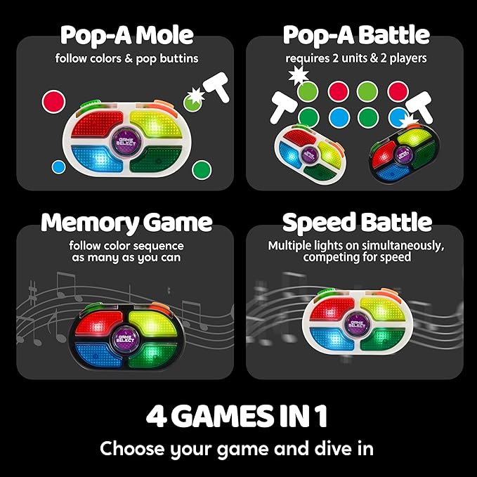 SYNCFUN 7-Key Handheld Game with 4 Game Modes, Board Games for 1 or 2 Players, Lights and Adjustable Sound, Ages 8+ (2-Pack)