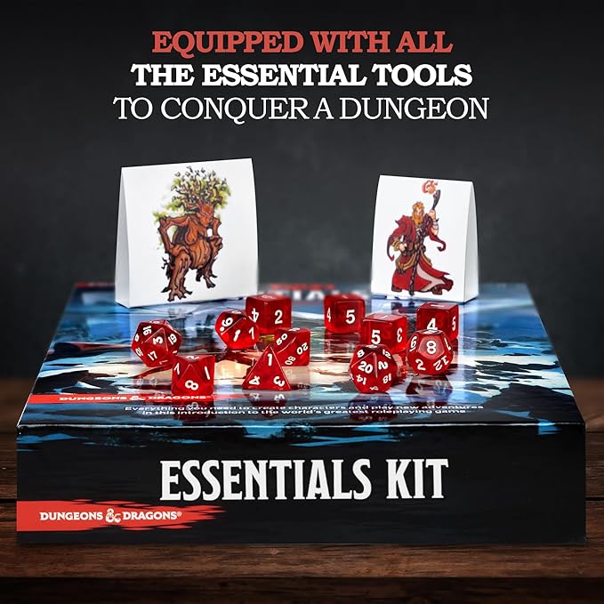 Dungeons and Dragons Essentials Kit - Starter Set Bundled with 6 Dice Sets, Flannel Bags, Figures, Heroes, Master Screen, Printable Materials - DND 5th Edition Tabletop Board Game for Beginner