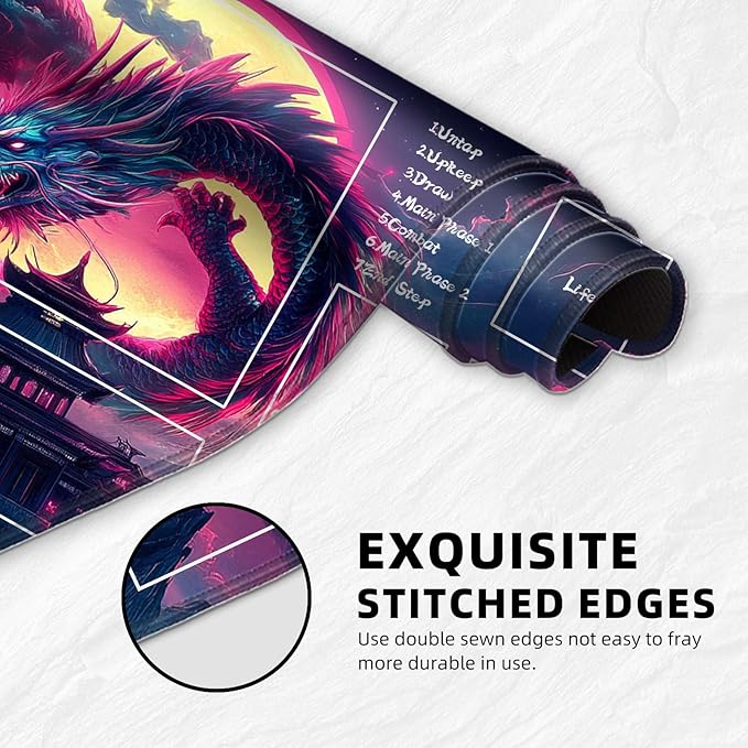 for MTG Playmat with Zones Storage Bag, for TCG Playmat and Playing Card Mat for Magic Board Games, Glowing Dragon Non-Slip Stitched Edges Game Mat, Rollable Foldable Card Playmats