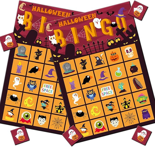 KIMOBER Halloween Bingo Game Cards,32 Players Halloween Party Games for School Classroom Family Activities