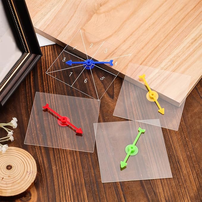 12pcs Game Spinners, Blank Acrylic Board with Rotating Arrows Clear Transparent Erasable Arrow Game Spinners for Classroom Activities (Square, Colorful Arrow)