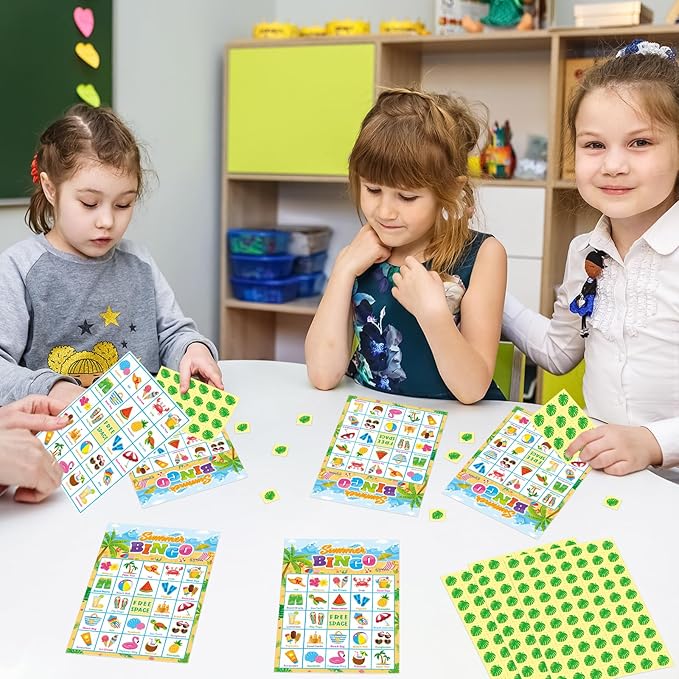 24 Players Summer Bingo Game Cards for Kids Summer Party Games for Hawaiian Tropical Beach Luau Party Favors School Party Games