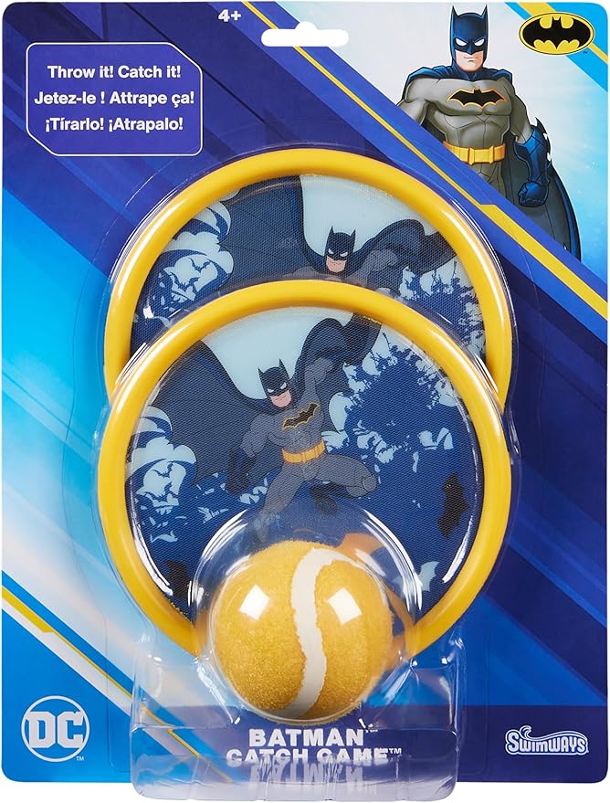 Swimways DC Batman Catch Game, Swimming Pool Accessories & Kids Outdoor Toys, DC Batman Party Supplies & Yard Games for Kids Aged 4 & Up