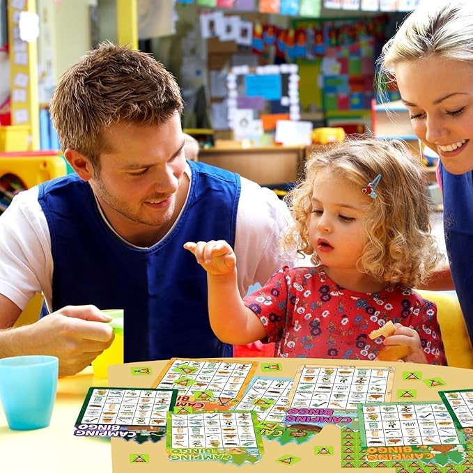 Fancy Land Camping Bingo Game for Kids 24 Players Die Cut Outdoor Adventure Game Summer Graduation Party Supply