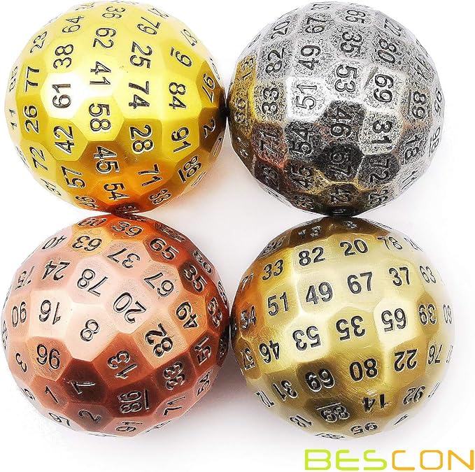 Bescon Solid Metal 100 Sided Dice, Game Dice D100, Giant Polyhedral Metal 100 Sides Dice 50MM in Diameter (1.97in), Ancient Silver