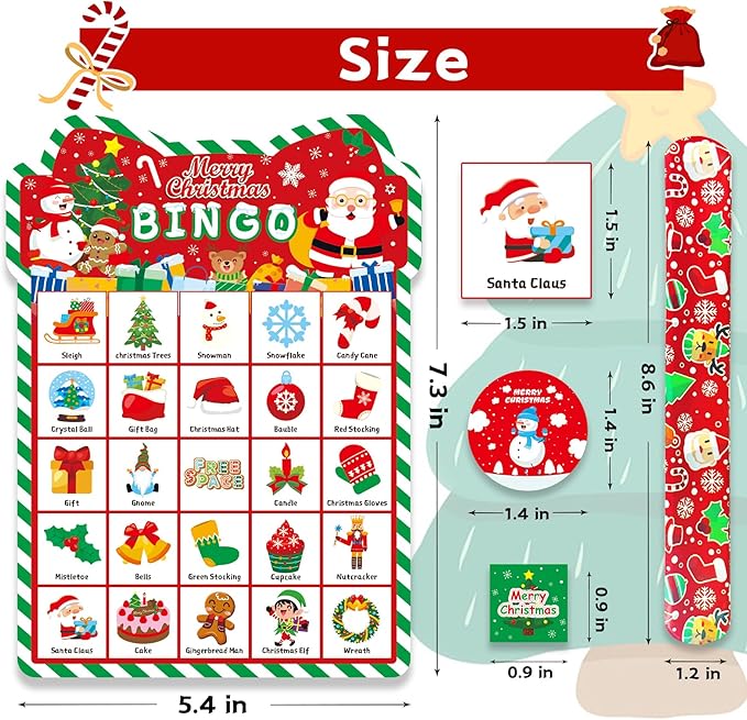 Christmas Bingo Game - Christmas Bingo for Kids Adults, 36 Players Bingo Cards Christmas Games with Reward Stickers Christmas Slap Bracelets for Classroom Activities Family Party Favors Xmas Gifts
