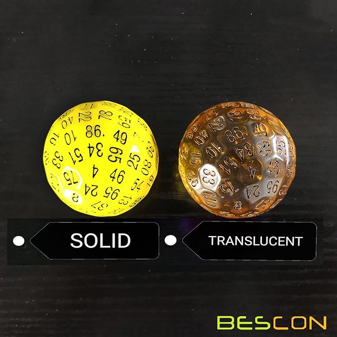 Bescon Translucent Polyhedral Dice 100 Sides Dice, Transparent D100 die, 100 Sided Cube, D100 Game Dice,100-Sided Cube of Amber