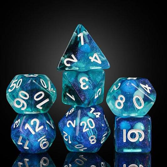 UDIXI D&D Polyhedral Dice Set, 7PCS Resin DND Dice Set Glow in Dark Dice for Dungeons and Dragons RPG and Other Tabletop Games, d and d (Jellyfish)
