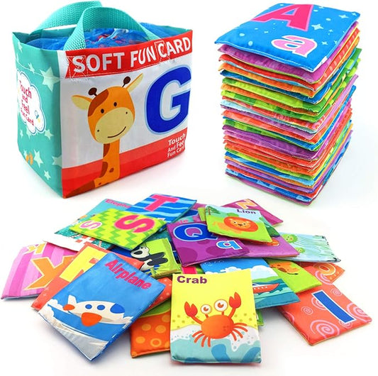 26 Pieces Soft Alphabet Cards with Cloth Storage Bag for Babies Infants, Toddlers and Kids ABCs Learning Flash Cards, Best Early Educational Toys for 0 1 2 3 Years Old Boys and Girls