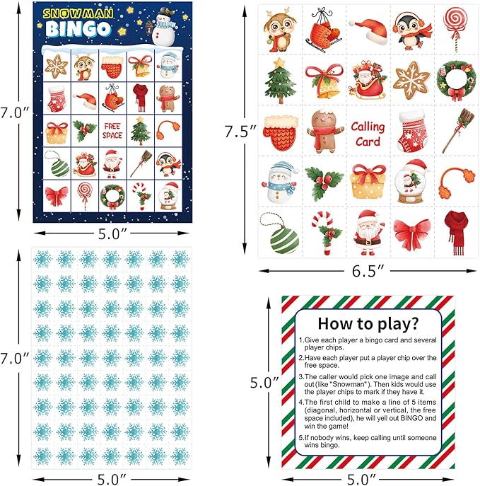 ceiba tree Christmas Bingo Cards Snowman Bingo Game for Kids 24 Players Holiday Classroom Activity Party Supply
