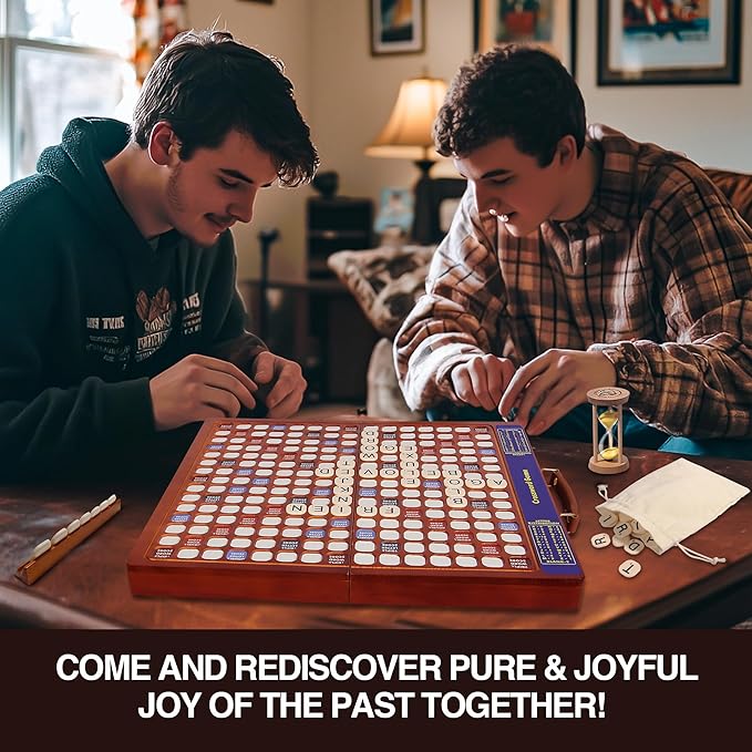 Crossword Game with Rotating Wooden Board, Foldable Board into Portable Carry Case, Luxury Edition Word Building Game with 100 Letter Tiles, Educational Family Board Game for 2-4 Players