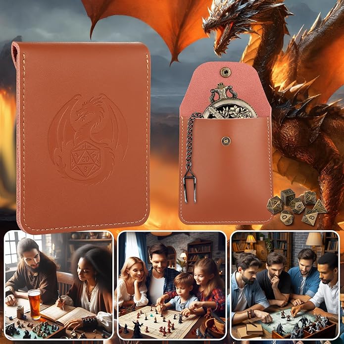 Mini DND Dice Set Steampunk Hollow Bard Pocket Watch Shell Case, 7pcs Tiny Polyhedral Metal D&D Dice Set, DND Gifts with Leather Bag, Role Playing Board Games Accessories, Bronze