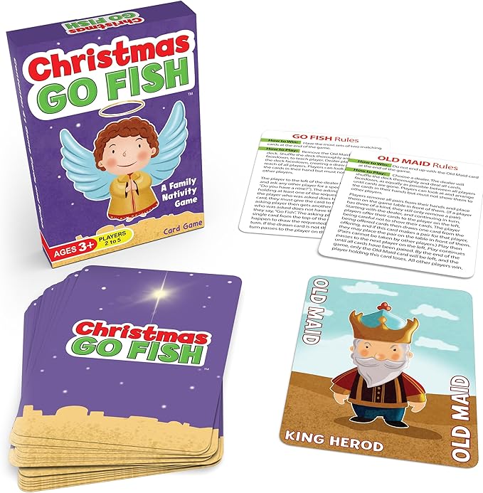 Arizona GameCo Christmas Go Fish – A Card Game for Kids Ages 3 & Up | Play Go Fish and Old Maid with The Same Deck (Holiday Stocking Stuffer, Gift for Boy or Girl, Fun Family Board Game Night)