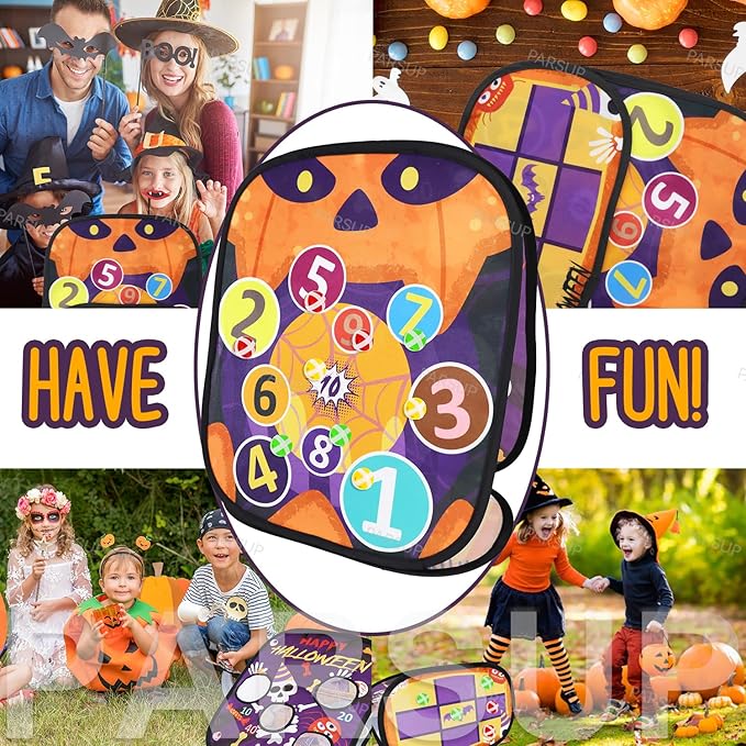 Happy Halloween 3 in 1 Bean Bag Toss Games, Halloween Party Games Outdoor with Pumpki Skull Eyeball Spider Pattern and Scores, Halloween Games and Activities for Family Toss Game