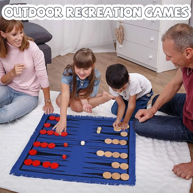 2-in-1 Vintage Giant Backgammon Game and Checkers– 26" Outdoor Yard Board Game with 30 Wooden Checkers & 5 Dice – Jumbo Backgammon Set Backyard Game for Family Lawn Games, Outdoor & Indoor Play