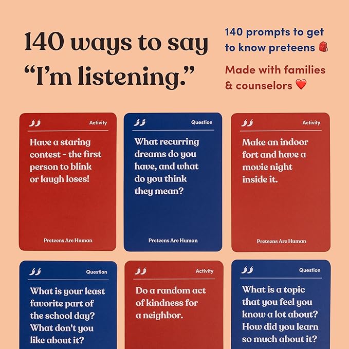Preteens are Human 140 Conversation Cards to Help You Get to Know Preteens, Card Game for Middle School Preteens, Designed by Experts for Grades 6 to 8, Ages 11 to 13+