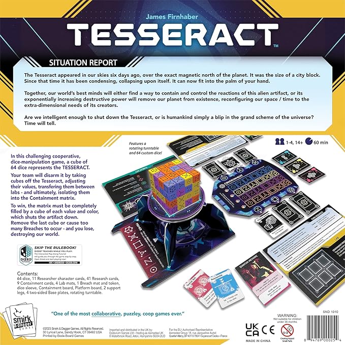 Smirk & Dagger Tesseract 1-4 Player Cooperative Strategy Board Game, 64 Dice, Rotating Turntable, Dice Manipulation, Unique Player Powers, A Great Gift for Couples, Family, Adults & Teens Ages 14+