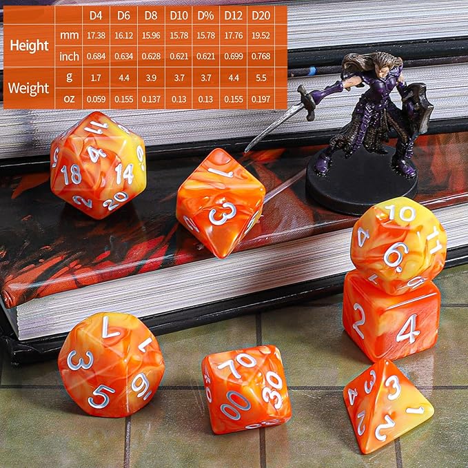 CiaraQ DND Polyhedral Dice Set with a Black Dice Bag for D&D RPG MTG Role Playing Table Games