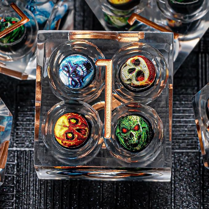 DND Resin Dice Skulls Dice Set 22-32mm Large Sharp Edged Dice with Box, Dungeons and Dragons Polyhedral D&D Role Playing Board Game D&D Dice Set D20 D12 D10 D8 D6 D4(Colorful Skulls)