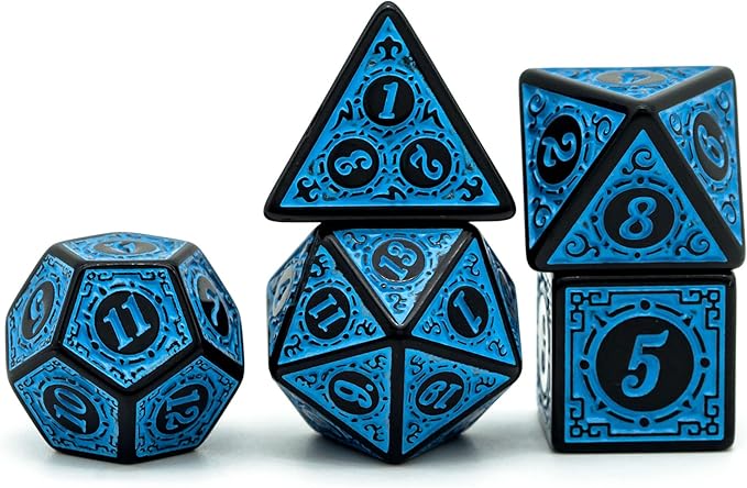 DND Dice Set -D&D Polyhedral Dice (7 Pcs) with Leather Dice Bag for Dungeons and Dragons Role Playing Dice Games RPGs (Blue with Black Edge)