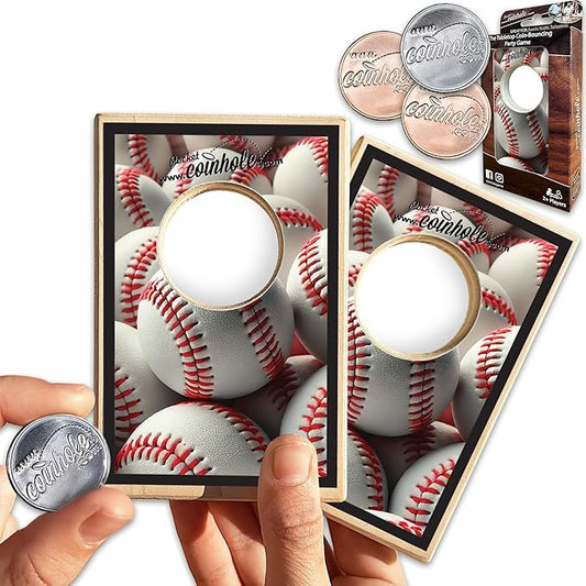 Desktop Coin Bouncing Party Set | Tabletop Cornhole Board | Small Travel Game Includes Coins
