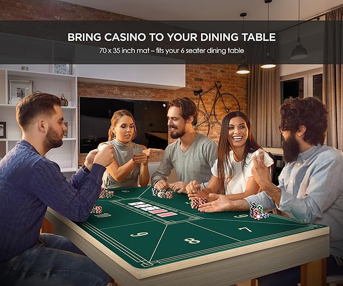 Poker Mat Poker Table Topper Poker Mat for Table to Turn Dining Table to Instant Poker Play Tabletop for Texas Holdem Casino Game with Water Resistant Top Portable Padded Storage Bag 70 x 35 Inch