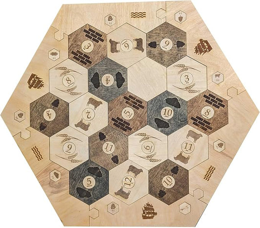 Custom Wood Settler Game Board - 2-4 Players | Main Board Natural Frame | Compatible with Catan