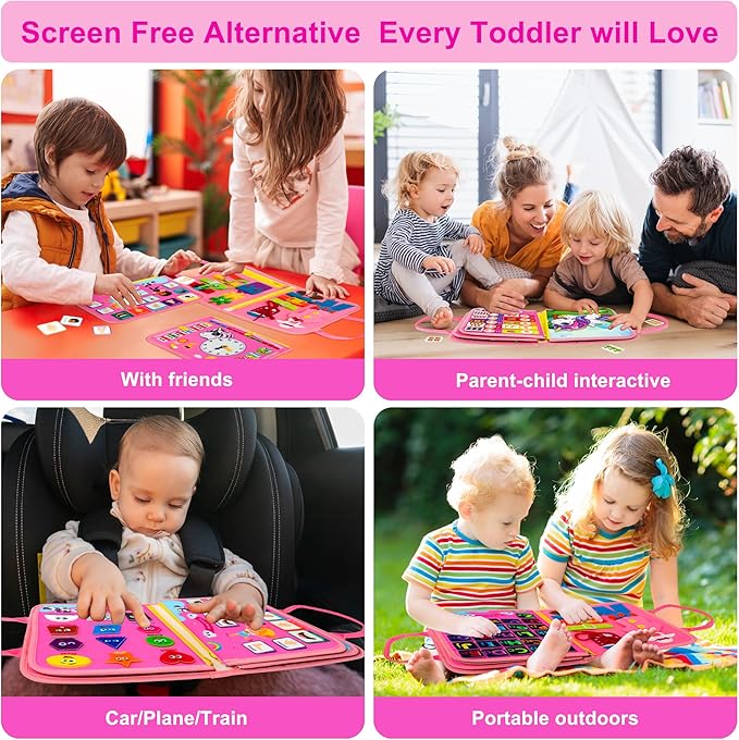Busy Board, Busy Book for Toddlers with 25 Activities, Promotes Fine Motor Skills, Dressing Skills, Finger Dexterity, and Cognitive Development, Ideal Girl Birthday Gift