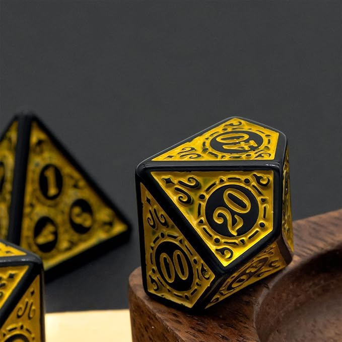 Dice Set D&D-DND Polyhedral Dice (7 Pcs) with Gift Dice Bag for Dungeons and Dragons Role Playing Dice Games RPGs (Dice-Yellow with Black Edge)