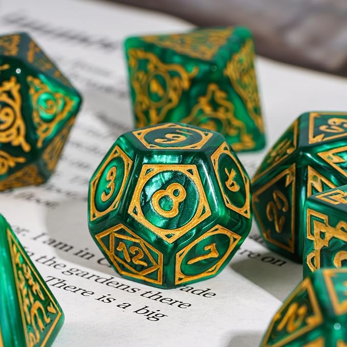 Dice DND, Polyhedral Dice Set(7 Pcs) D&D Dice with Leather Dice Bag for Dungeons and Dragons Role Playing Dice Games RPGs(Druid - Green)