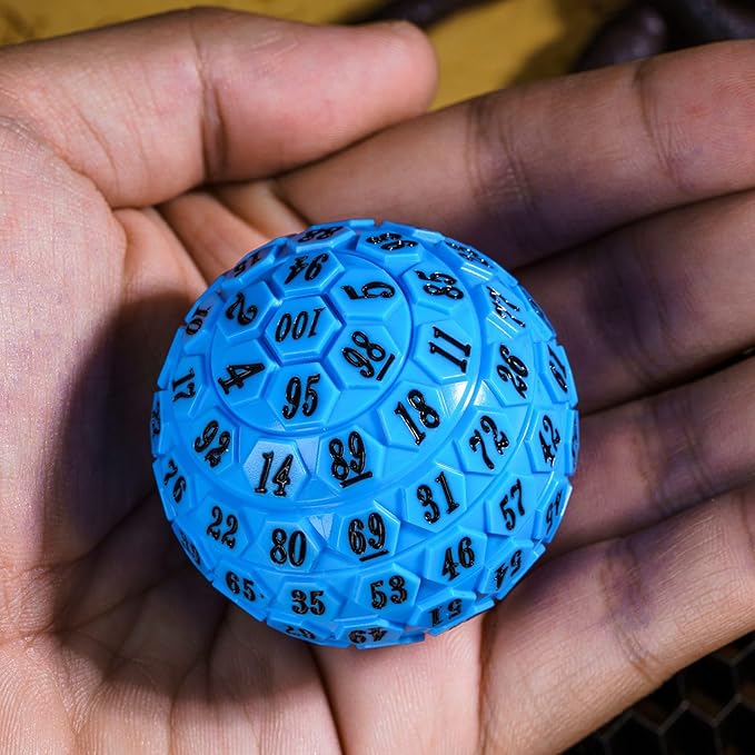 100 Sided Polyhedral Dice, Single D100 Game Dice, 100 Sided Cube with Black Pouch, D100 Die 48MM (Blue with Black Number)
