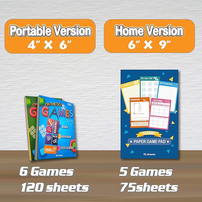 6 Portable Travel Game Activities Notepad On The Go Plane Trip Game 4 x 6-inches (2 Pads and 60 Sheets Each)