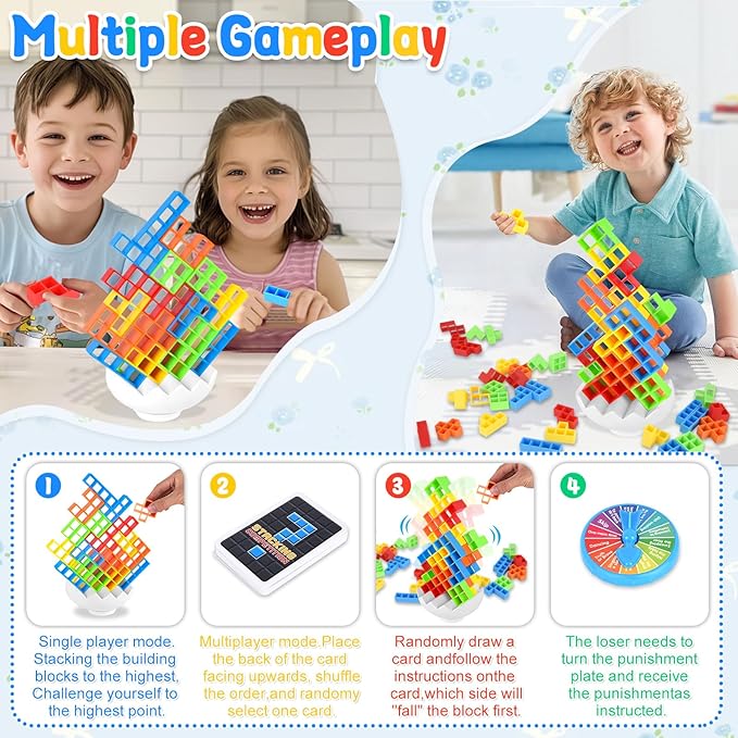 70 Pcs Tetra Tower Stack Game, Tetra Balance Tower Game for 2 Players+, Building Blocks Stacking Balance Games Toys for Kids, Adults, Friends, Classroom, Family and Travel Party