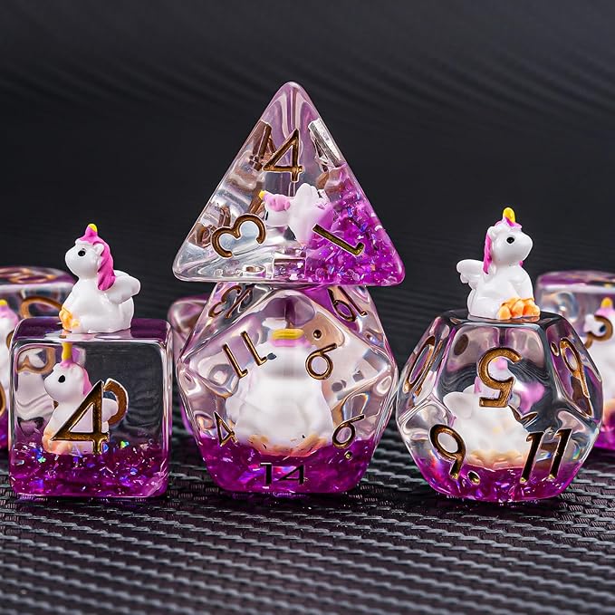 Resin Unicorn D&D Dice Set, Polyhedral Dice for Dungeons and Dragons, DND RPG, MTG, 7PCS(D20, D12, D10, D8, D6, D4)