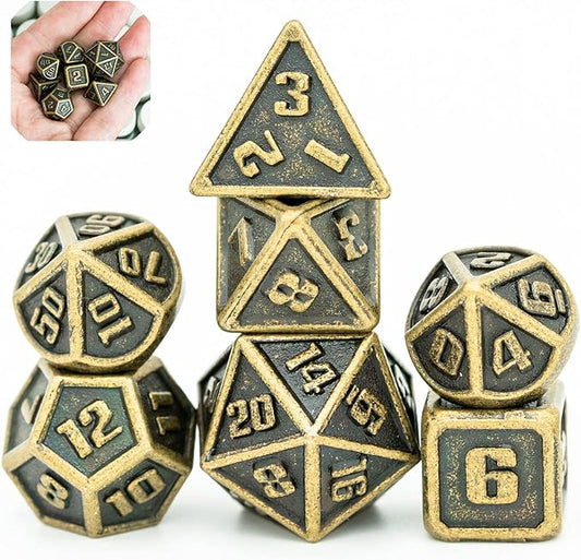 UDIXI 10mm Mini Metal DND Dice Set 7-Die Polyhedral RPG Dice for D&D Dungeons and Dragons Role Playing Game. (Bronze)
