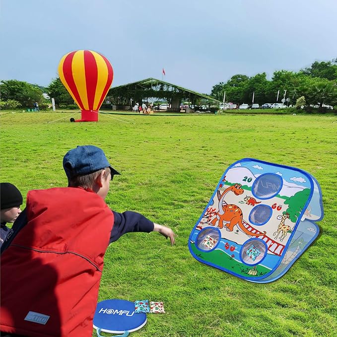 Bean Bag Toss Game Toy Collapsible Portable 4 Holes Corn Hole Game Cornhole Set with 6 Bean Bags Roman Tic-Tac-Toe Game 2-in-1 Game Boards for Kid's