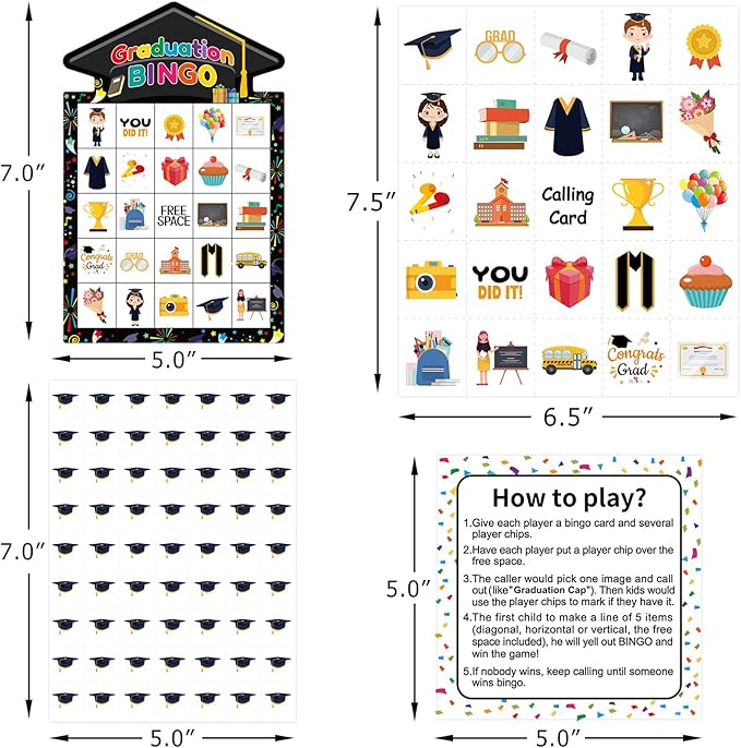 Graduation Bingo Games Cards Congrats Grad Game for 24 Players Class of 2025 Family Bingo for Boys Girls Kids Adults Classroom Activities Kindergarten Preschool High School College Party Supplies