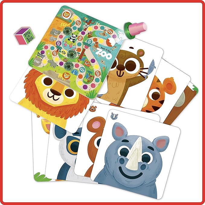 ROO GAMES Peek-A-Boo Zoo - Be The First to Discover The Missing Animal - for Ages 3+ - A Guessing Board Game for Toddlers and Families