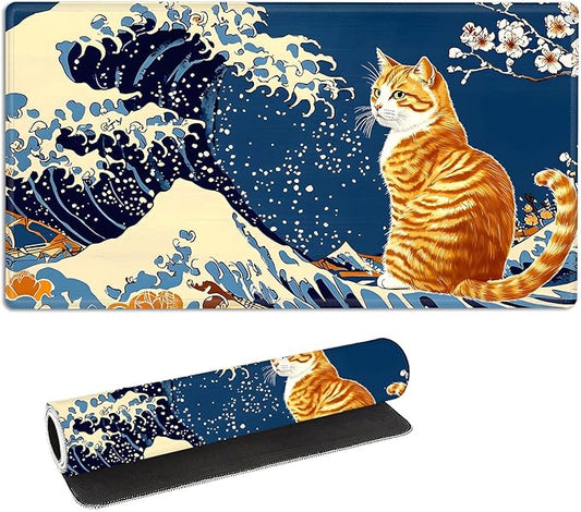 for MTG Playmat with Storage Bags, Card Playmat for TCG Card Playing Game,Rollable & Foldable for PTCG and Board Game Mat for Cards,Non-Slip Cat Wave Desk Mat for Home Office