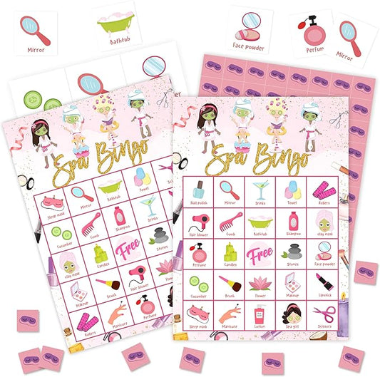 Spa Games Bingo Cards, Sleepover Theme Bingo Game, Beauty Game for Family Friends Large Multiplayer Group Activities, Slumber Party Birthday Favors Gifts -08