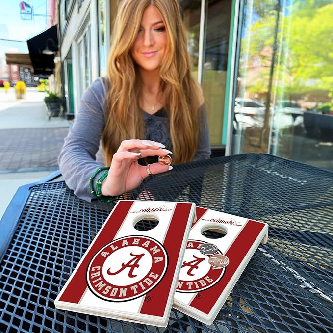 Tabletop Cornhole Game Set | Officially Licensed College Mini Football Cornhole Board Game | Includes Coins