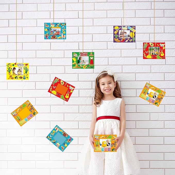 chiazllta 30 Packs Mexican Craft Kits for Kids Fiesta Party DIY Picture Frame Craft Cinco de Mayo Art Favor Home Classroom Game Activities for Festivals Carnivals