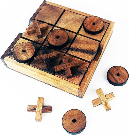 Tic Tac Toe Wooden Classic Game 5.5 x 5.5 in Travel Board Toy for Children and Adult Home Decor Room Gift Set Coffee Break Family Time