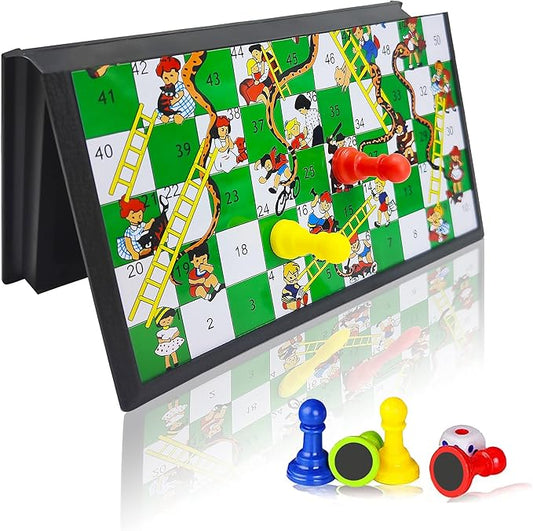 KIDAMI Magnetic Snakes and Ladders Board Game Set, Folding Portable Design and Light-Weight, Travel Game Set Gift for Kids and Adults
