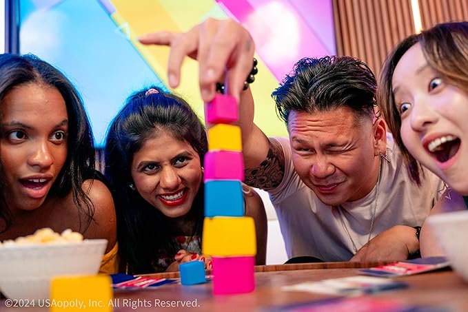 Wonky: The Unstable Party Game, An Abstract Strategy and Dexterity Wooden Block Stacking Game for All Ages, Tower Balancing Game, 9 Colorful Wooden Cubes,1+ Players, Ages 8 & Up, 20+ minute Play Time