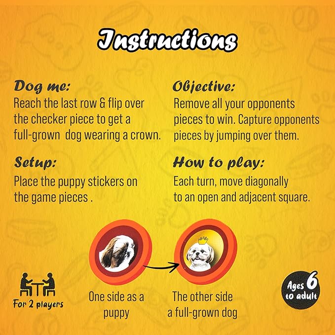 Puppy Checkers - Checkers Board Game for Kids who Love Dogs! Great Learning Games for Kids 8-12 and Also 4-8. Silly 56 Adhesive Dog Stickers Makes Checkers Better and Adults Love it for Game Night!