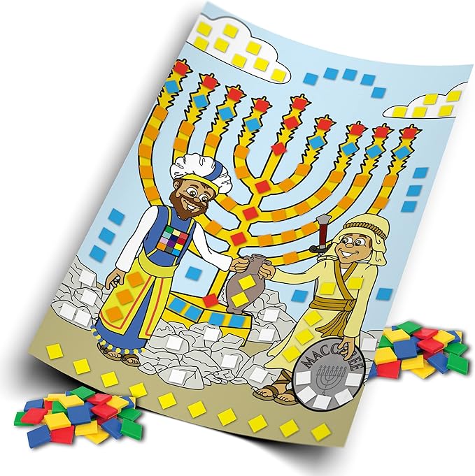 Hanukkah Mosaic Art Kit - 4 Pack - Includes 8" x 6" Board and Foam Squares - Chanukah Arts and Crafts - Gifts and Games